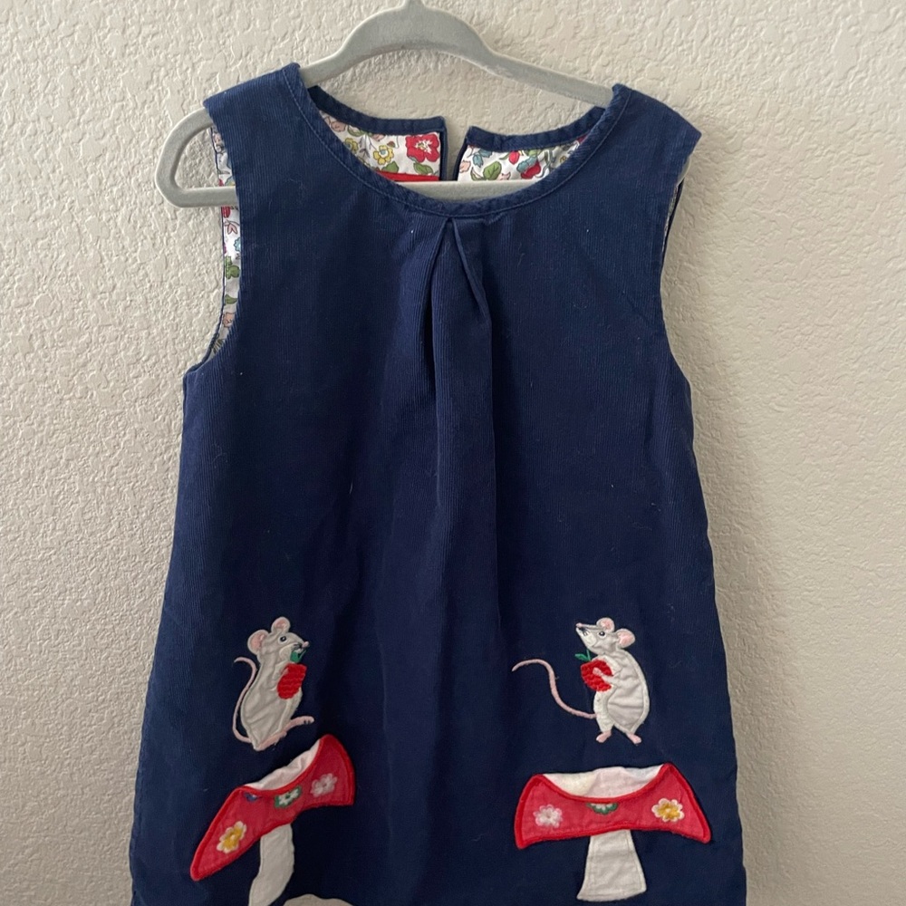 Mini Boden Navy Dress with Mouse and Mushroom Design